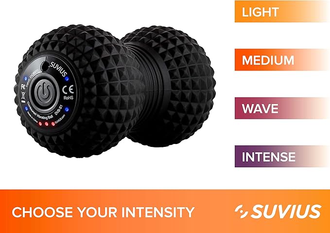 Vibrating Peanut Roller By Suvius - 4 Intensity Levels - Perfect for a Foot, Back, Neck, or Whole Body Massage - Like A Foam Roller But Better - Speeds Recovery After Workout