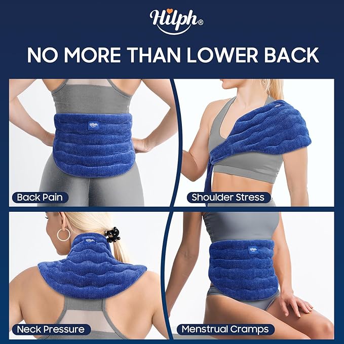 Hilph Heating Pad for Back Microwavable, Extra Large Microwave Heated Pack with Moist Heat for Lower Back Pain Relief, Menstrual Cramps, Waist, Stomach, Neck, Shoulder, Lumbar, Unscented Wearable