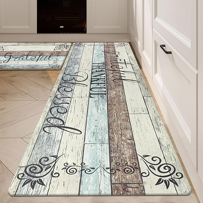 HEBE Anti Fatigue Kitchen Mat Set of 2 Non Slip Cushioned Kitchen Mats for Floor Waterproof Farmhouse Kitchen Rugs and Mats Set Comfort Standing Desk Mat Carpet for Sink,Office,Laundry