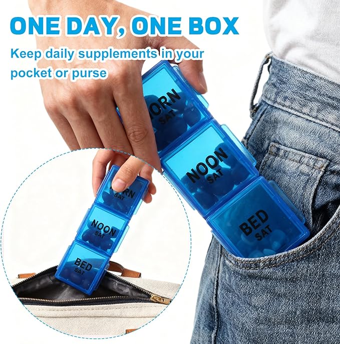 JMIATRY 6 Pack 7 Day Pill Organizer 4 Times a Day Large Weekly Pill Organizer 28 Compartment Daily Medicine Pill Box 7 Day Pill Container Holder to Hold Fish Oils, Vitamin (8.2 x 4.9 x 1.2 Inch)