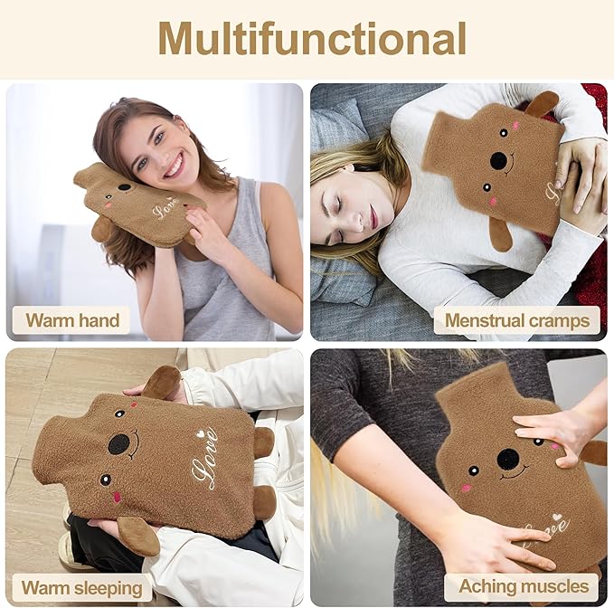 Hot Water Bottle wtih Cover, Hot Water Bag, 2L Rubber Warm Hot Water Bottles Pouch with Soft Waist Cover for Neck, Shoulder, Back, Hand, Legs and Period Pain Relief