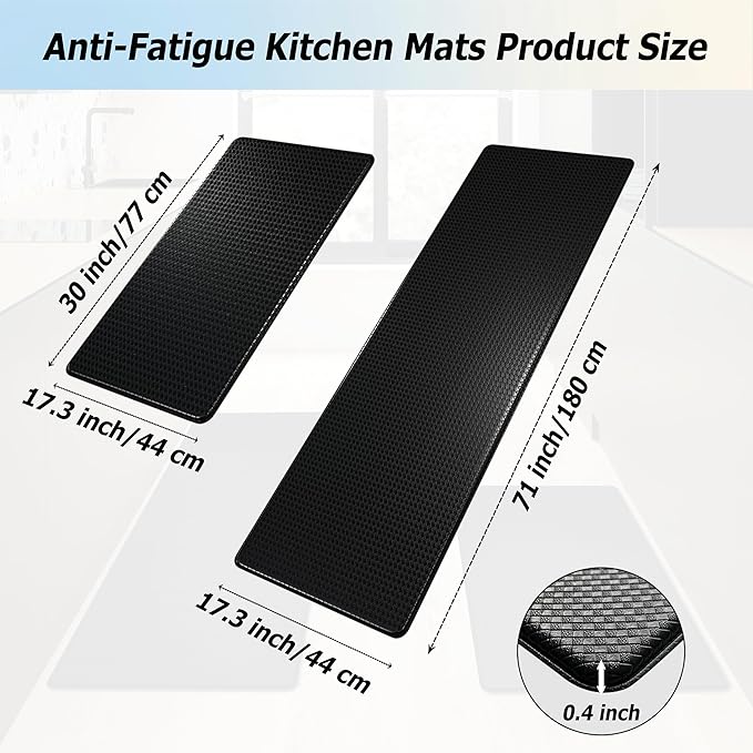 Artnice Kitchen Mats for Floor 2PCS, 0.4inch Stylish Anti Fatigue Mat, Non-Slip Standing Desk Mat, Waterproof Kitchen Rugs Set for Kitchen Floor, Office, Sink, Laundry 17.3"×30"+17.3"×71"
