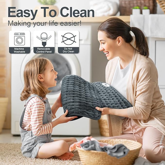 Heating Pad for Back, Electric Heating Pads for Cramps/Abdomen/Waist/Shoulder with 6 Heat Settings and Auto-Off, Moist/Dry Heat pad, Mothers Day Gifts for Mom Women Wife Grandma, 12" x 24"(Dark Grey)