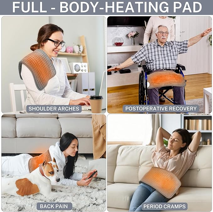 Heating Pad for Back Pain Relief and Period Cramps,Portable Heating Pad for Shoulders and Neck,with 10 Temperature Controllers and 3 Timer Settings,Dry/Moist Heat Therapy,12x24 Inch