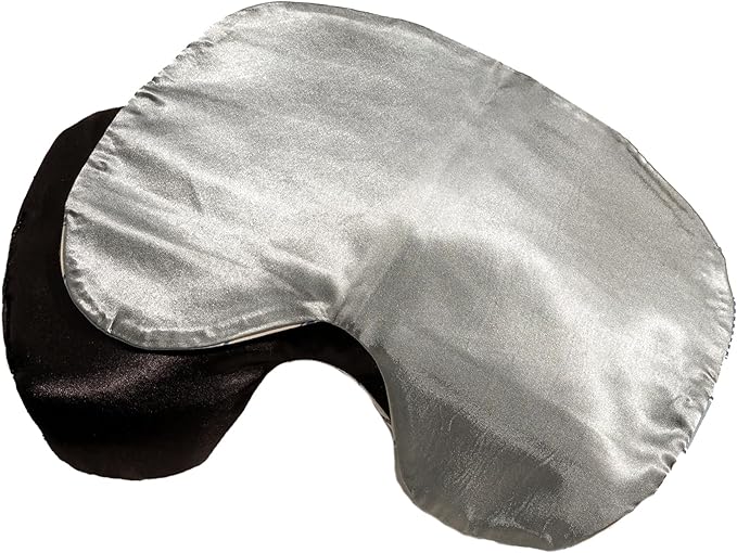 Migraine Relief Eye Pillow Masks with Bonus Washable Cover: Flaxseed Filled for Hot and Cold Pain Relief Therapy (Adult, White and Black, Blue and Ivory Stripe)