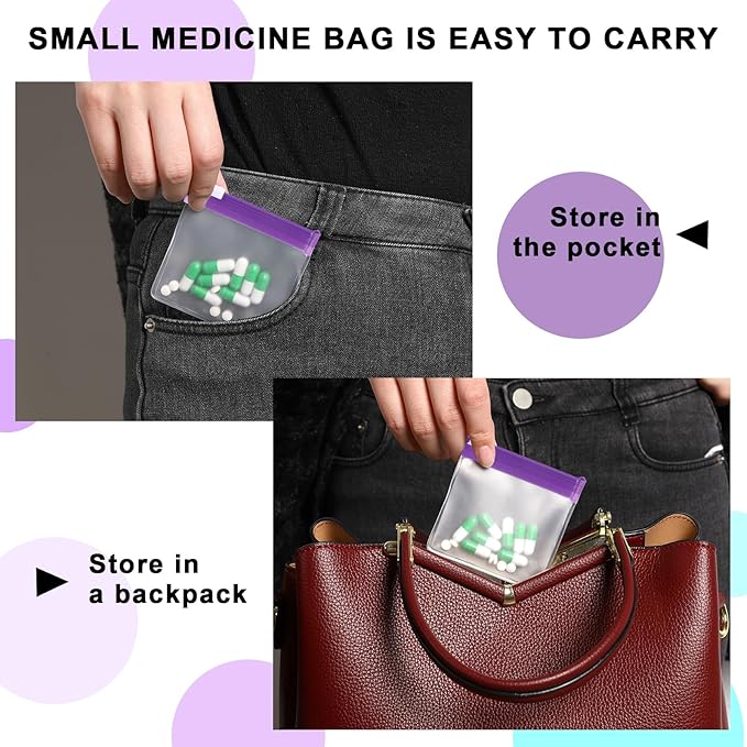 24 Pcs Travel Pill Packets Pill Pouch Bags Reusable Zippered Medicine Bag Set Self Sealing Clear Plastic Medicine Organizer with Slide Lock Monday to Sunday Pill Baggies for Pills Small Items Storage,