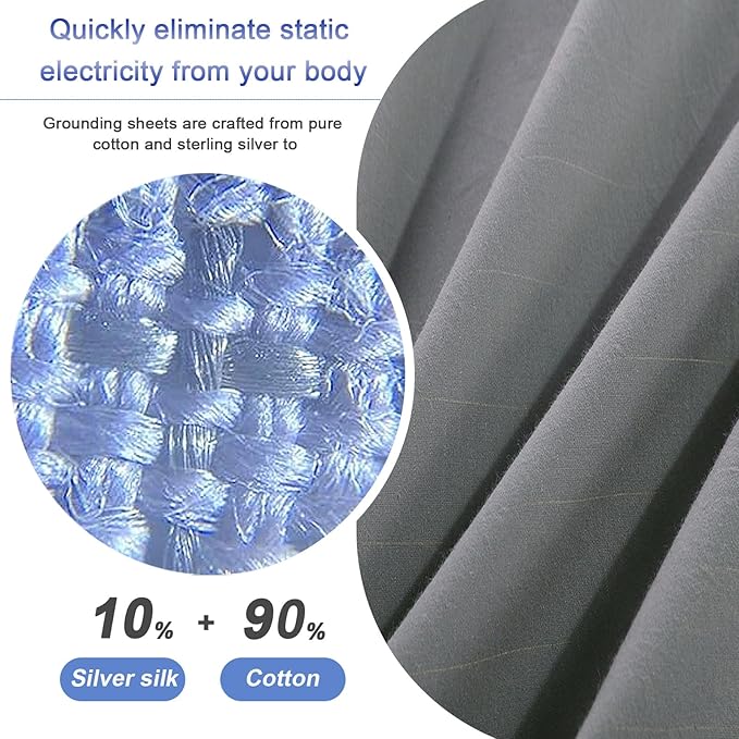 Grounding Sheets for Bed Queen Earthing Fitted Sheet 10% Silver & 90% Organic Cotton Conductive Bed Sheets Kit Earth Connected for Pain Relief Sleep Therapy with Grounding Cord (60"X 80"X 15" Gray)