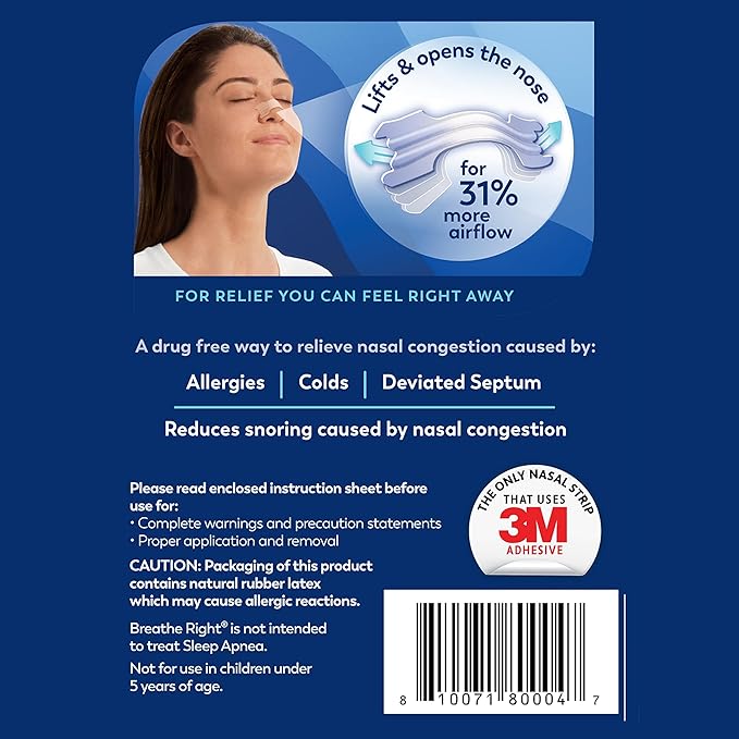 Breathe Right Original Nasal Strips | Clear | Sm/Med | for Sensitive Skin| Drug-Free Snoring Solution & Nasal Congestion Relief Caused by Colds & Allergies | 30 ct (Packaging May Vary) (Pack of 2)