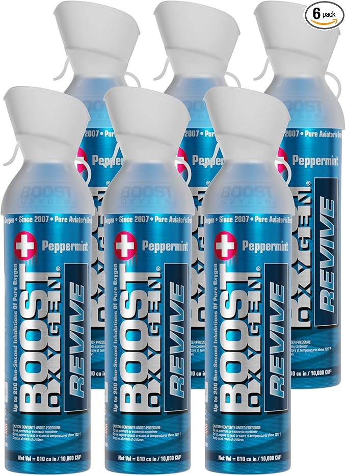 Boost Oxygen Large Revive Peppermint Aroma 10L Canister | Respiratory Support for Aerobic Recovery, Altitude, Performance & Health (6 Pack)