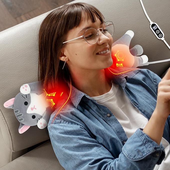 Cat Heating Pad-USB Heated Plush Stuffed Animals for Period Cramps and Menstrual Pain Relief,22” Portable Electric Kitten Heating Pads,Built-Pocket Plushie Women Girls Birthday Gifts,Gray