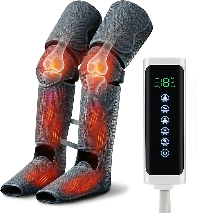 Leg Compression Massager Foot Calf Massager with Heat and Compression, Leg Compression Boots for Recovery & Pain Relief, 3 Intensities 4 Chambers Sequential Massage