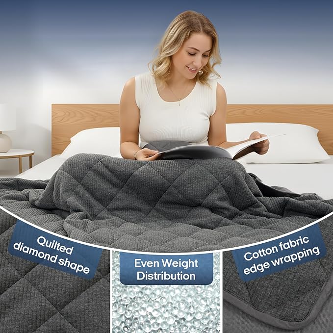ZonLi 15lbs Weighted Blanket for Adults Sleeping, Double-Sided All Season Reversible 75D Cooling Mesh & Warm Ribbed Microfiber, 48"x72" Grey, Machine Washable