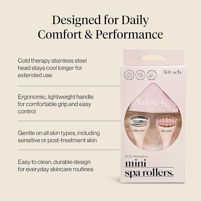 Kitsch Mini Facial Roller & Ice Face Roller Skin Care Tool Set – Stainless Steel Face Rollers to Reduce Puffiness, Redness & Headaches, Great Irritation Relief & Spa-Like Experience Anywhere - Blush