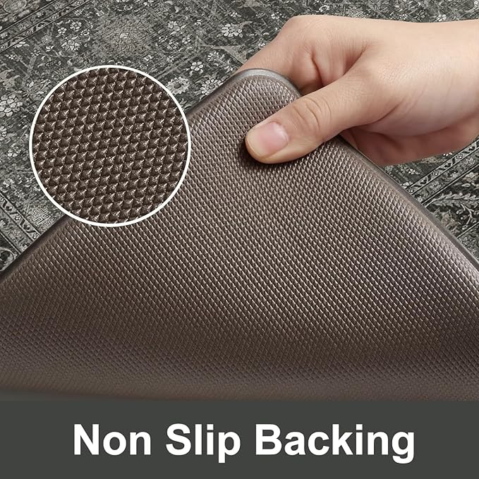 KIMODE Anti Fatigue Kitchen Mats for Floor, 20"x71" Boho Oriental Kitchen Rug, Non Slip Waterproof Kitchen Floor Mats, Memory Foam Kitchen Mat for Sink Laundry Office Desk Green/Grey