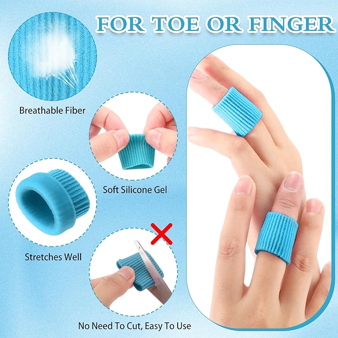 Blulu 24 Pieces Toe Tubes 0.98 Inches Cushion Tube Corn Pads for Toes Sleeves Soft Gel Protectors for Cushions Corns Blisters Calluses 3 Size(Blue,Assorted Sizes)