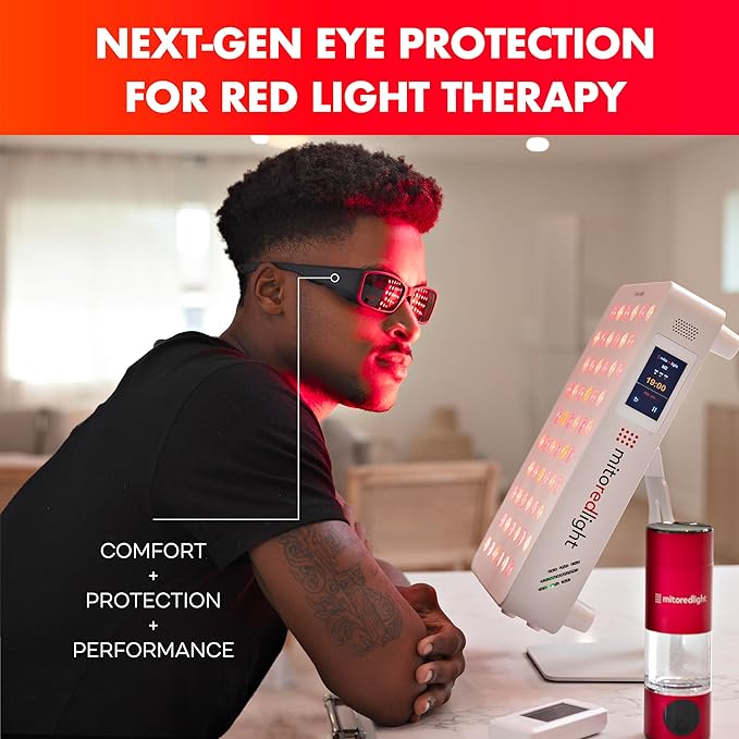 Mito Red PRO Red Light Therapy Glasses with Dark & Extra Dark Lenses, Eye Protection for Red Light (600nm-900nm) Goggles