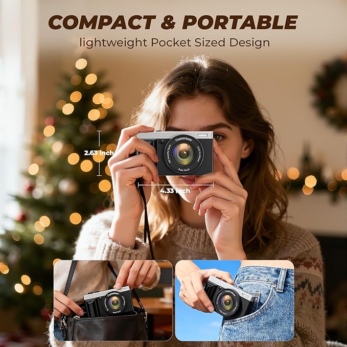 4K Digital Camera,64MP Cameras for Photography with 16X Digital Zoom, AutoFocus Vlogging Camera for YouTube, 3" 180°Flip Screen Compact Travel Camera, Anti-Shake 4K Video Cameras