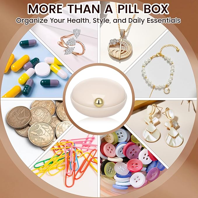 iplusmile Travel Pill Organizer for Purse, Aesthetic Daily Pill Case with 4 Compartments, Moisture Proof Portable Medicine Box for Large Vitamins, Fish Oil & Supplements (Beige)