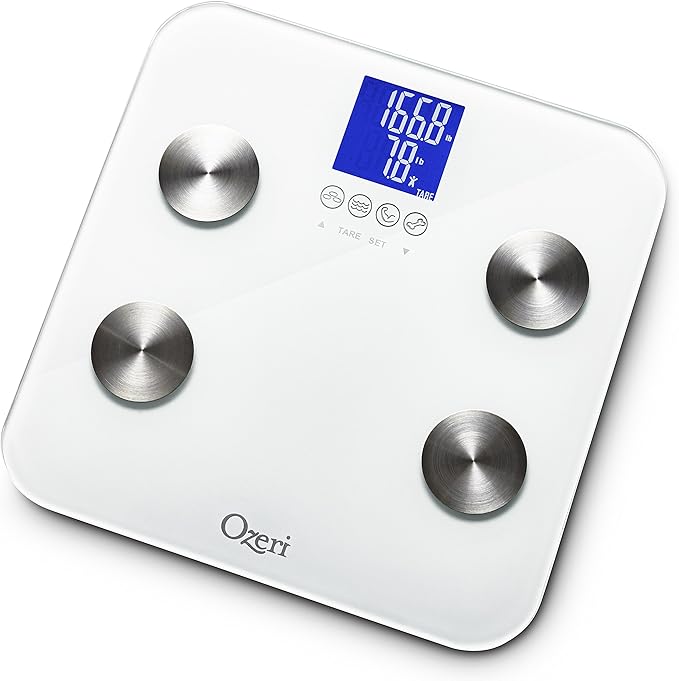 Ozeri Touch 440 Lbs Total Body Weight Scale (Body Fat, Muscle, Bone, Weight & Hydration), Auto Recognition Bath Scale with Infant Tare