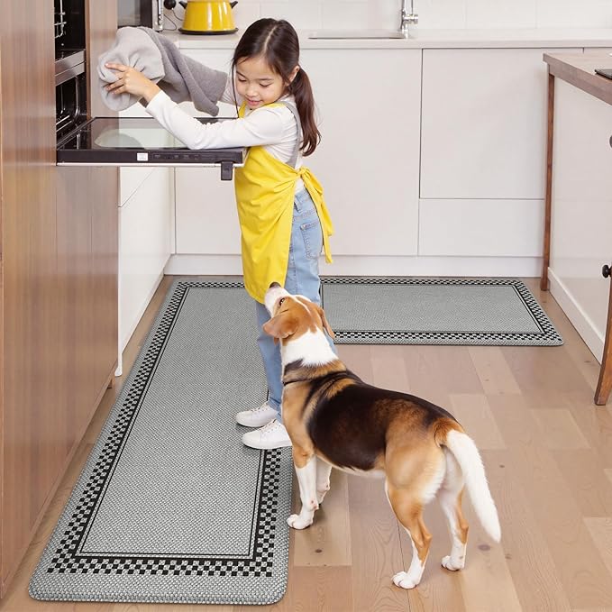Kitchen Floor Mats Cushioned Anti Fatigue,Kitchen Mats for Floor 2 Piece,Memory Foam Kitchen Rugs Non Slip,Farmhouse Kitchen Rugs for Laundry Bathroom Sink,Grey