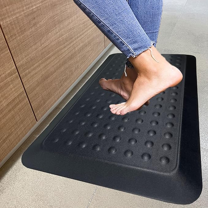1" Extra Thick Anti Fatigue Kitchen Floor Mat Comfort Standing Mat 17'' x 30'', Office Standing Desk Mat, Kitchen Rug, Massage Points Comfort Mat, 140D high Density PU Foam (Black)