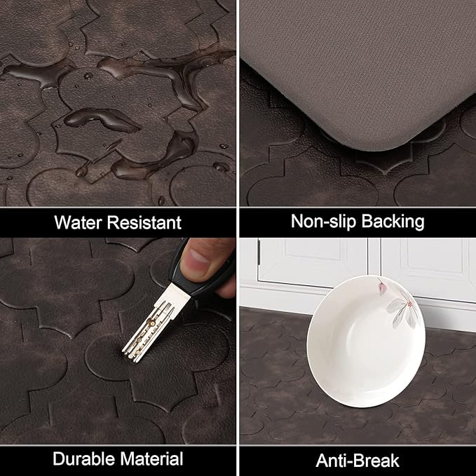 HEBE Kitchen Mat Cushioned Anti Fatigue Comfort Floor Mat Oversized 17.3"x48" Waterproof Non Slip Kitchen Rug Runner Laundry Room Rug Floor Carpet Heavy Duty Comfort Standing Mat Pads, Brown