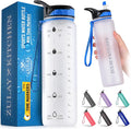 Hydration Nation (32oz Water Bottle With Time Marker - Leak Proof Water Bottles With Times To Drink For Fitness & Sports - 32oz Water Bottle With Straw For Drinking - Water Tracker Bottles (White)