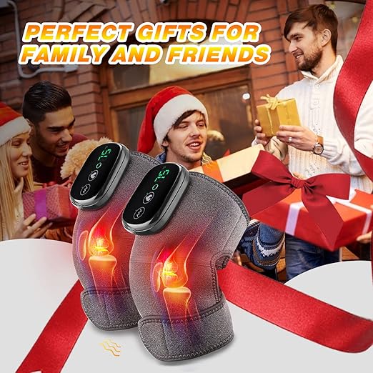 MOAJAZA Heated Knee Massager Shoulder Heating Pads Elbow Brace 3 in 1 with Vibration, Cordless Rechargeable Heating Knee Warmers Wrap for Shoulder Elbow Knee Stress Relief 2 Packs
