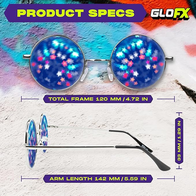 GloFX Diffraction Glasses | Hippie and Pilot Style Metal Frames with Mirror Lens and 3D Prism Rainbow Effect