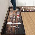 Arttown Brown Farmhouse Anti-Fatigue Kitchen Rug Set of 2 Knife Fork Home Wooden Vintage Cushioned Floor Standing Mat Waterproof Non-Slip Kitchen Mat and PVC Ergonomic Comfort Foam Rug