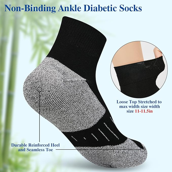 Diabetic Socks for Men,6 Pairs Ankle Mens Diabetic Socks,Diabetic Neuropathy Socks for Men Size 9-11/10-13/13-15.