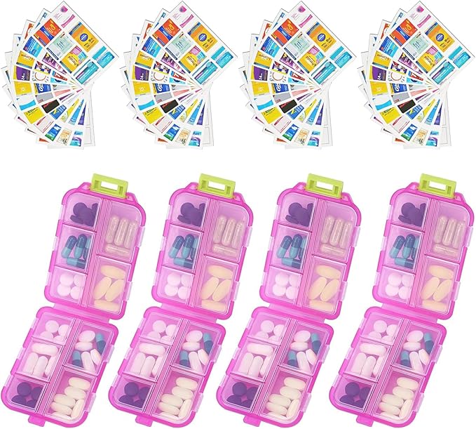 INVODA 7-Day Pill Organizer with Medicine Labels Travel Pill Case Compact, Portable Medication Organizer for Daily Use (3.7 x 2.4 x 1.18 Inches)