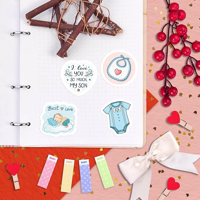 100Pcs Baby Boy Stickers for Shower Favors, Scrapbooking - Newborn Stickers - Baby Boy Shower Party Supplies & Decoration