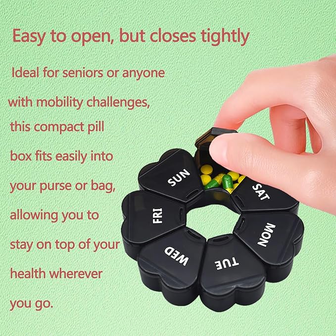 Large Weekly Pill Organizer,7 Day Cute Heart Pill Organizer,Weekly Container for Fish Oil/Medicine/Supplements (Yellow2+Purule2)