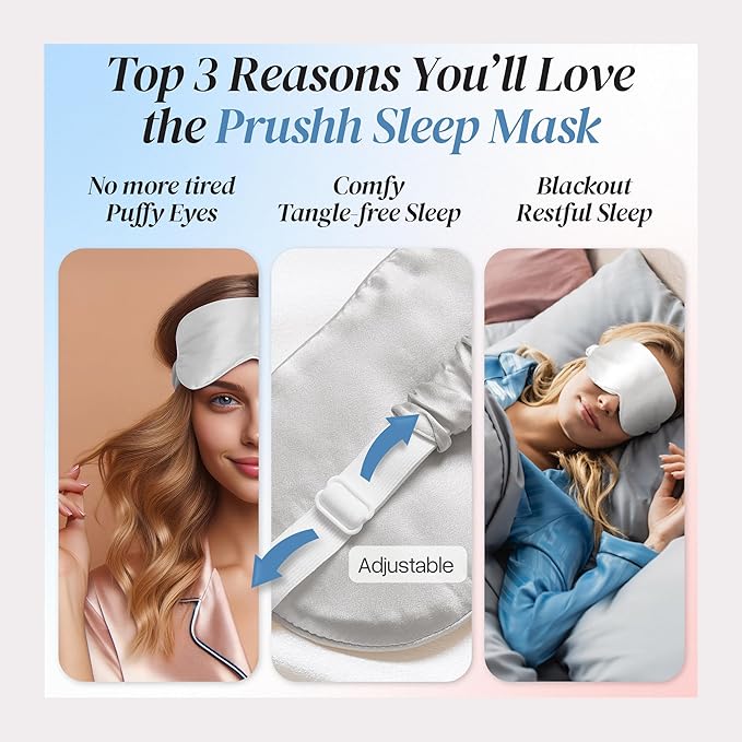 Adjustable Silk Sleep Mask Eye Covers | 100% Pure 6A Mulberry Silk | Blackout & Hypoallergenic | Concealed Strap for Women & Men | for Sleeping & Travel (Ivory White)
