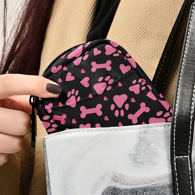 Fustylead Pink Dog Paw Prints Hearts and Bones Pill Organizer and Storage Weekly with Zipper, Removable Pill Box Portable Medicine Organizer for Vitamin Fish Oil Supplement