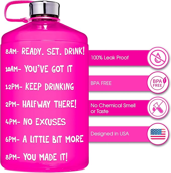 NatureWorks HydroMATE 1 Gallon Motivational Water Bottle with Times to Drink for the Day BPA Free Reusable Big Water Bottle with Handle 1 Gallon Water Bottles with Time Marker 128 oz