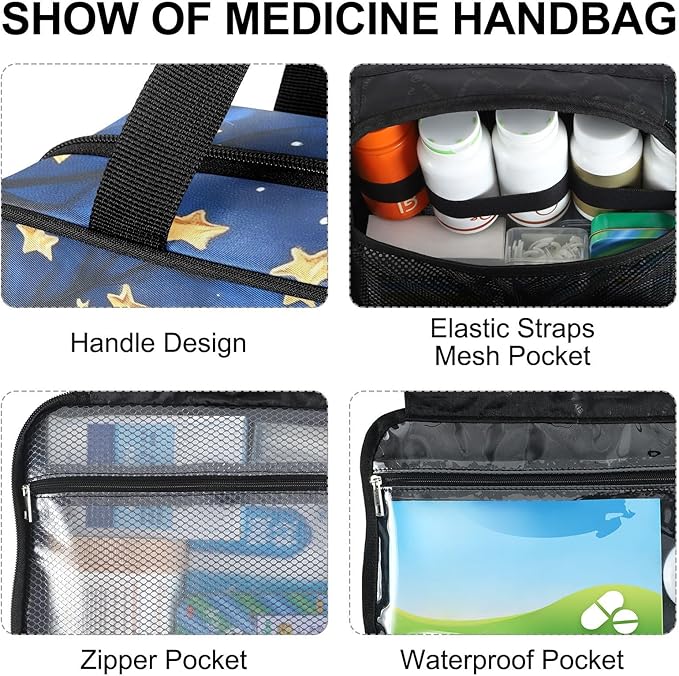 Fustylead Owl Birds on Branch in Night Sky Oil Painting Travel Medicine Organizer Bag Home Storage First Aid Kit Large Pill Case with Zipper for Pill Bottle, Vitamins, and Medical Supplies