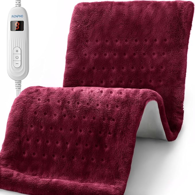 RENPHO XL Electric Heating Pads, King Size Heating Pad for Back Pain & Cramps Relief, FSA Eligible HSA Store, Mothers Day Gifts for Mom Wife, ETL Certified, Auto Shut Off, 12" x 24" Red
