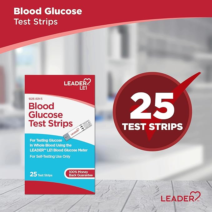 Leader LE1 Blood Glucose Test Strips 25 Test Strips Pack of 1