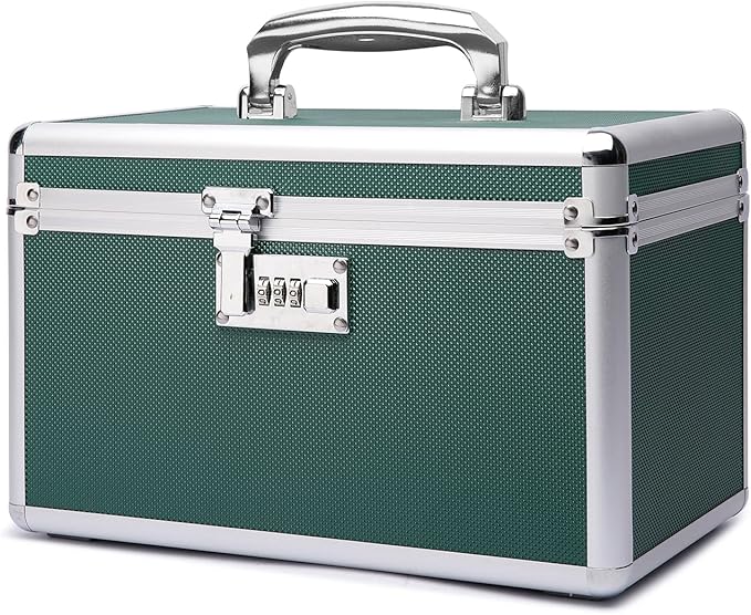 Lockable Medication Box with Portable Storage Case, 12.2''x 7.2''x 7.6'', Childproof Medicine Lock Organizer, Lockbox for Documents & Valuables (Green/Medium)