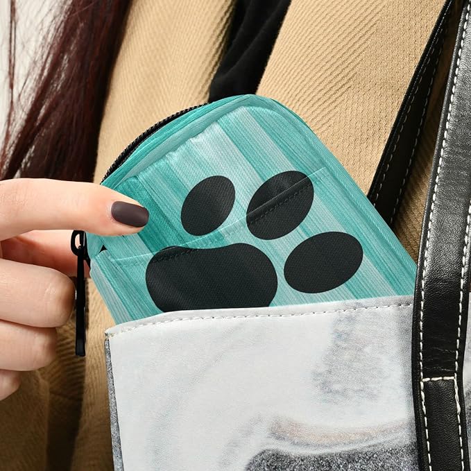 Ollabaky Teal Turquoise Wooden Striped Pill Case, Weekly Portable Dog Paw Pill Bag Container 7 Days Pill Box Organizer Vitamin Supplement Holder with Zipper for Travel Family Busines