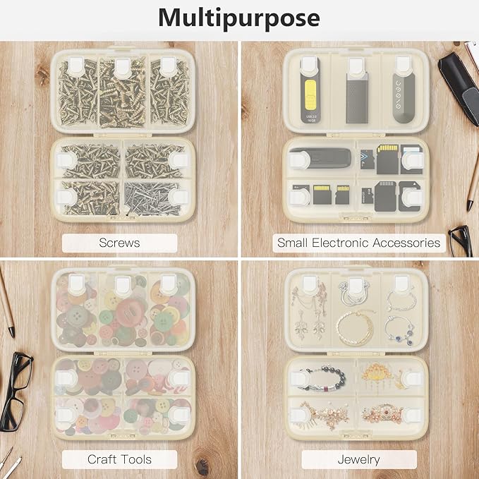 FYY Weekly Pill Organizer with Labels,8 Compartments Travel Daily Pill Case Airtight Moistureproof Large Pill Box to Hold Vitamins, Fish Oil, Supplements,Cotton Swab and Bandages-Beige