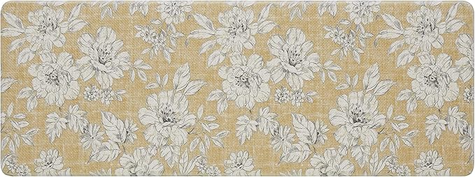 Laura Ashley - Anti-Fatigue Kitchen Mat, Iris Floral Design, Stain, Water & Fade Resistant, Cooking & Standing Relief, Non-Slip Backing, Measures 17.5" x 48", Tawny Yellow Iris