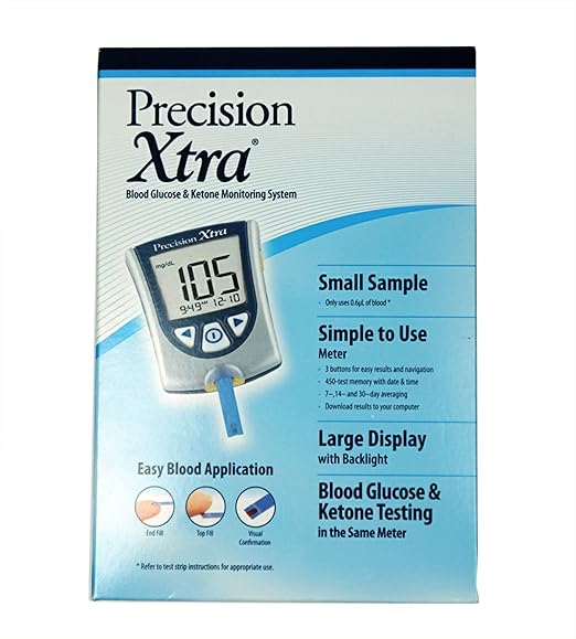 Precision Xtra Blood Glucose and Ketone Monitoring Meter Kit Bundle+10 Precision Xtra Ketone Test Strips+One Month Abbott Freestyle 28 Gauge Lancets+dynarex Alcohol Wipes+I Love Keto Sticker