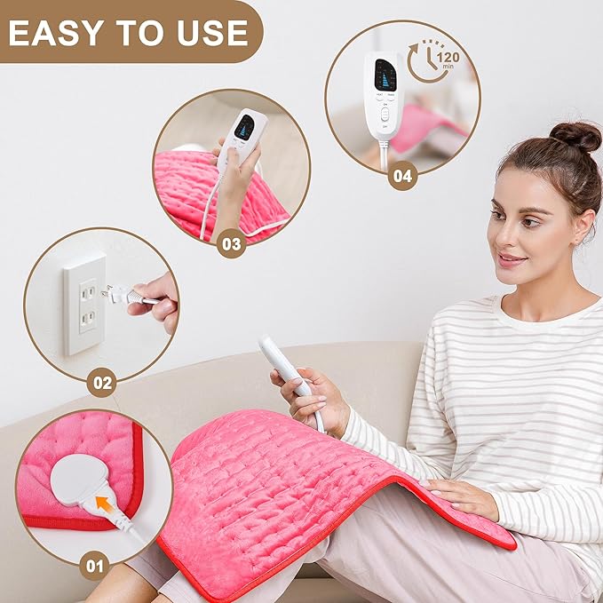 Deepsoon Heating Pad,Electric Heating Pads for Back,Neck,Abdomen,Moist Heating Pad for Shoulder,Knee,Arms,Legs,Dry/Moist Heat & Auto Shut Off,Christmas Gifts for Men and Women,Fuchsia,24x20 Inch