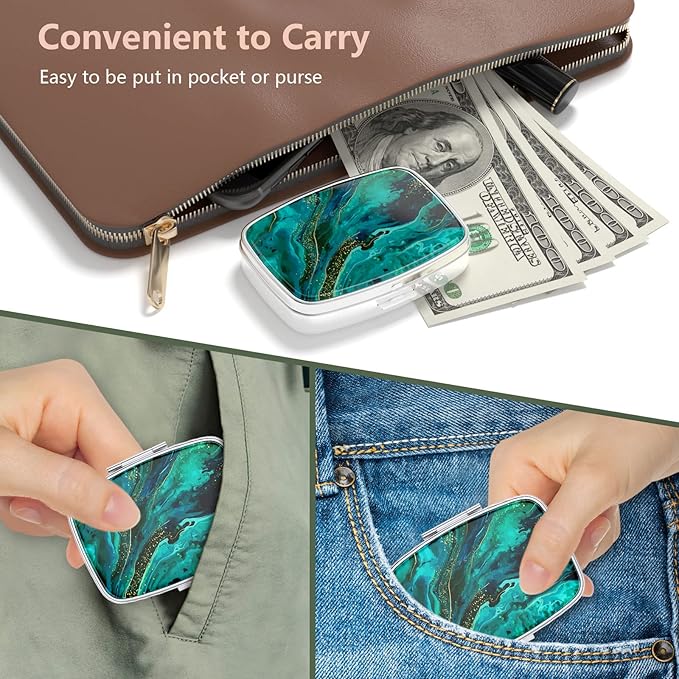 Nipichsha Pill Box, Small Pill Case for Purse & Pocket, Cute Travel Medicine Organizer, Portable Medicine Container Holder to Hold Vitamins, Medication, Fish Oil & Supplements, Ocean Marble