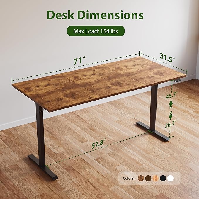 Agilestic Electric Standing Desk, 71 x 24 Inches Height Adjustable Desk, Sit Stand up for Work Office Home, Ergonomic Rising Computer Table with Memory Preset, Rustic Brown
