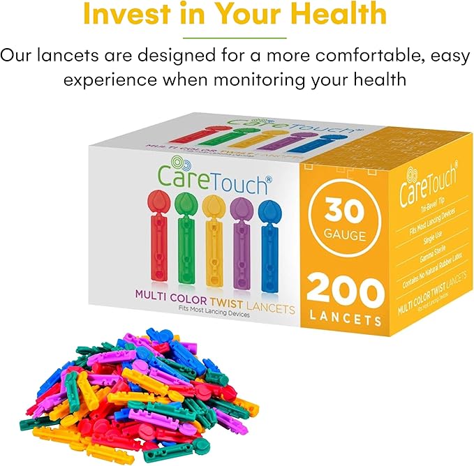 Lancets for Diabetes Testing - 30 Gauge Diabetic Lancets for Blood Testing and Glucose Testing - Fits Most Lancing Devices - Sterile, Single Use 30g Blood Sugar Lancets - Multicolored - 200 Count