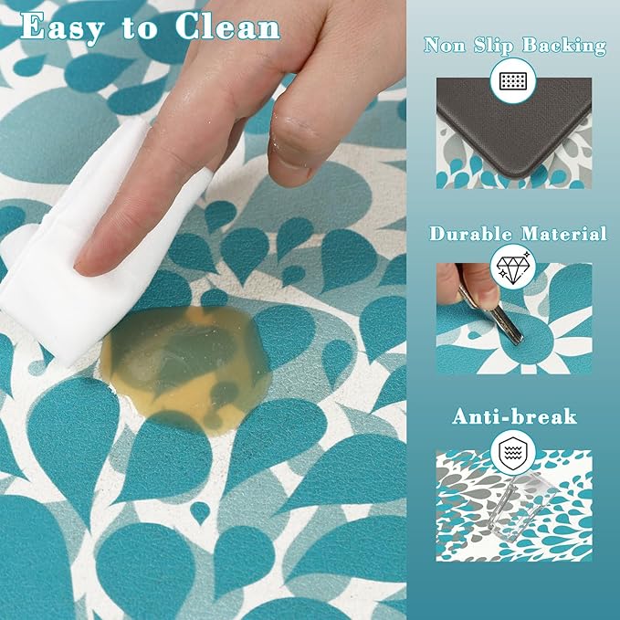 Homcomoda Kitchen Rugs Set Anti Fatigue Kitchen Floor Mat Easy to Clean 2Piece Non Slip Comfort PVC Leather Heavy Duty Standing Mats Indoor Outdoor(17.3"×28" and 17.3"×47")